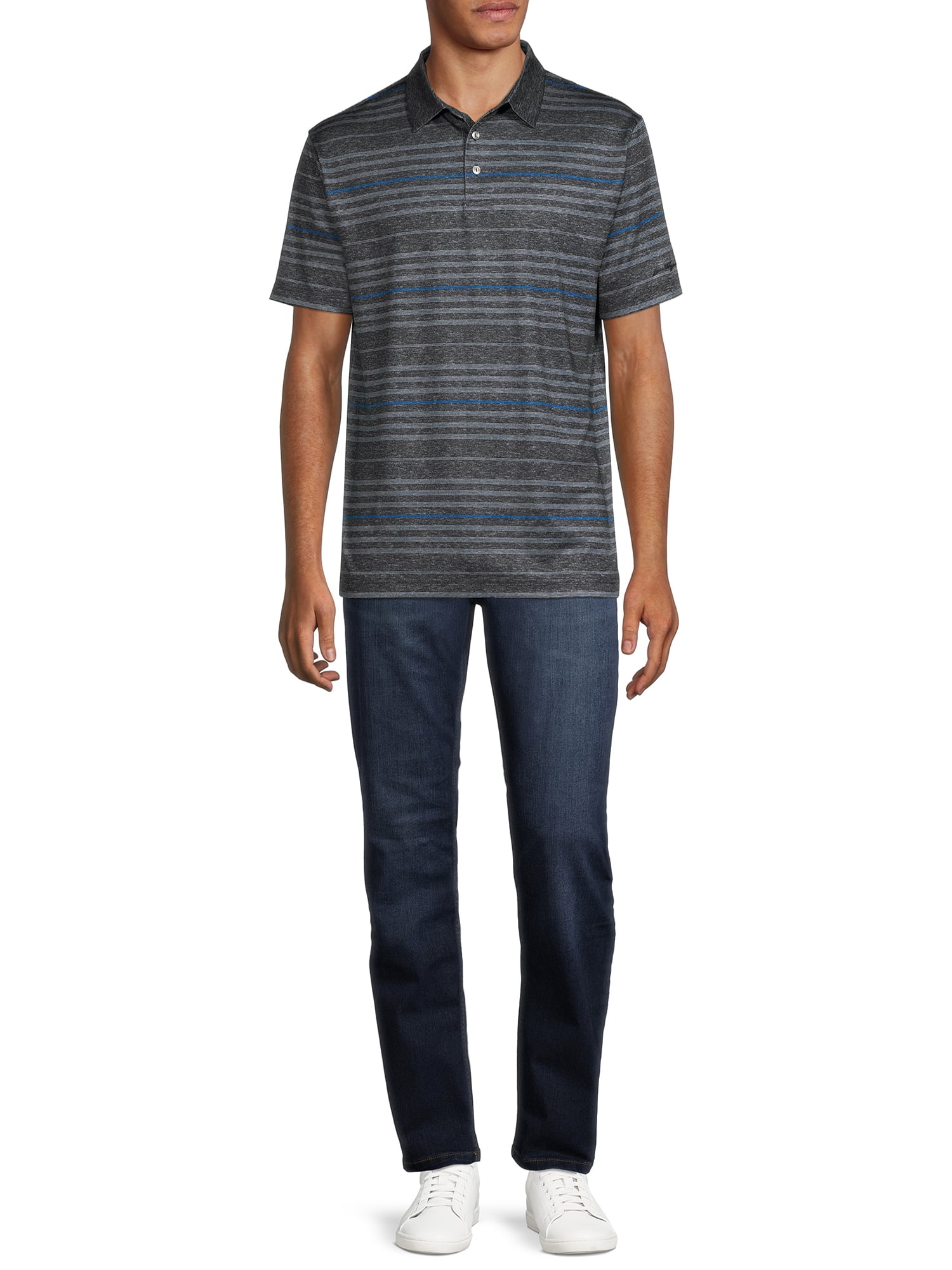 Ben Hogan Men's and Big Men's Short Sleeve Stripe Print Golf Polo Shirt, up to 5XL