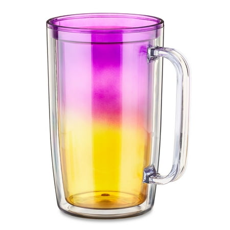 Mardi Gras Plastic Double Wall Glass Mug, Ombre Purple & Yellow, Party Favors, Way to Celebrate
