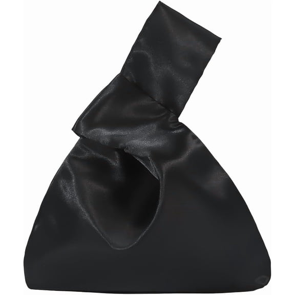 Wrist Bag Knot Women's Satin Knot Bag Black Clutch Evening Handbag Mini Purse Small Tote one Wallet Satin Cloth Elegant Style