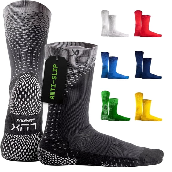 LUX Grip Soccer Socks Anti Slip Calf Length Black Adult US 6-11.5 Breathable Comfort Performance Fit