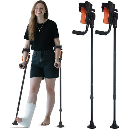 Forearm Crutches for Adults (Pair), Ergonomic Crutches Adjustable Height & Elbow, Lightweight Aluminum with Non-Slip Straps for Elderly, Post-Surgery Recovery & Disabled