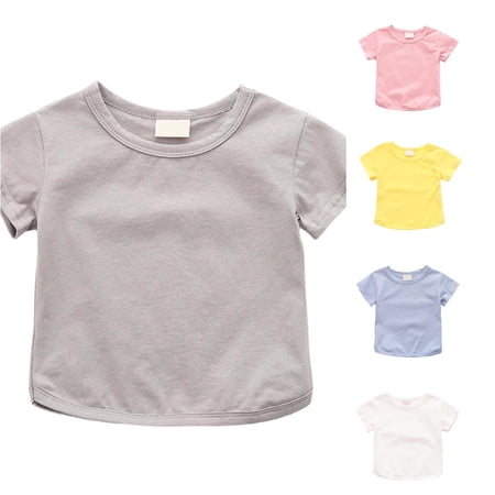 YMNXA Girl Kids Blouses Solid Color Crew Neck Short Sleeve Knit Smooth Breathable Relaxed Fit For Summer Outdoor Play Delicate Tops Gray 18-24 Months