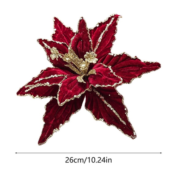 WWLQHUI Artificial Poinsettia Stem, 10.24'' Plastic Glitter Velvet Flower with Berries for Christmas Vase Decor
