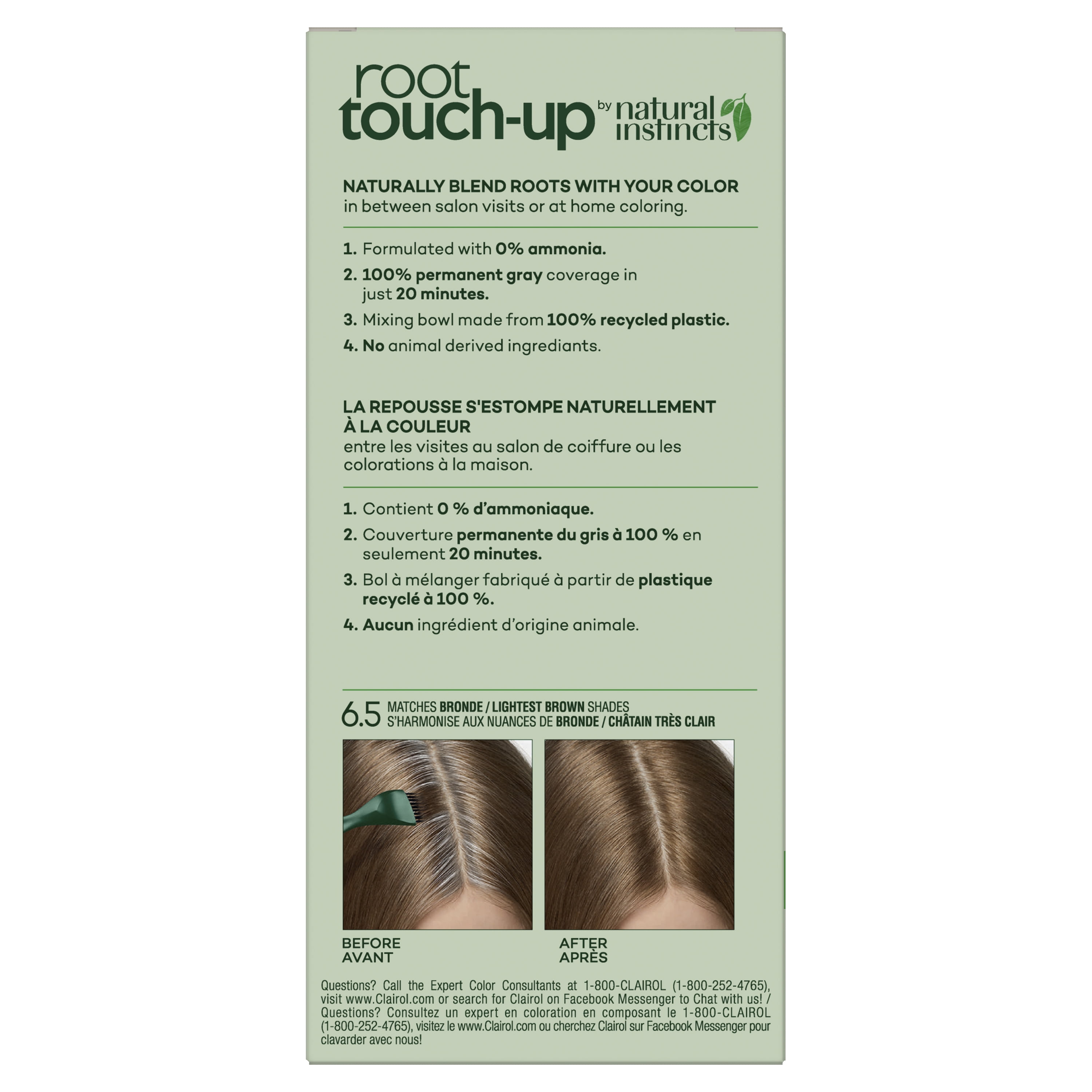 (2 pack) Clairol Root Touch-Up by Natural Instincts Hair Dye, Ammonia-Free Permanent Hair Color, 6.5 Bronde,1 Application