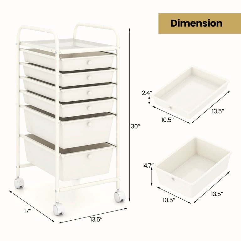Costway 6-Drawer Rolling Storage Cart, White photo 3