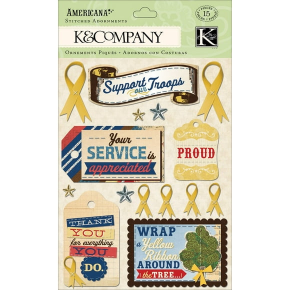 K&Company Americana Stitched Adornments, Yellow Ribbon