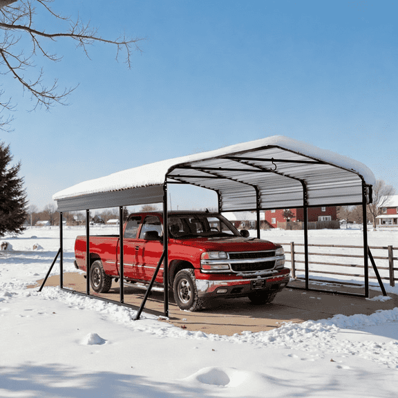 Sanerto 10x15FT Heavy Duty Metal Carport, Outdoor All-Weather Shelter with Iron Roof, Durable Canopy for Cars, Trucks, Boats & Equipment, Easy Quick Assembly