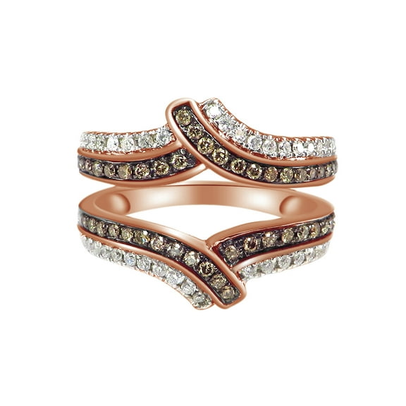 AFFY Brown & White Natural Diamond Engagement Ring Guard Enhancer in 10k Rose Gold (0.63 Cttw)