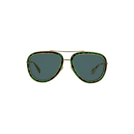 Gucci - GG0062S LEATHER Green-Gold-Grey / Solid Smoke - Non Polarized