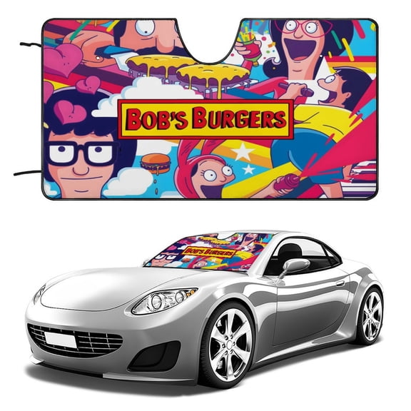 Bob's Burgers-theme Windshield Sun Shade Front Protector Folding Car Sun Visor Blocks Uv Rays Keeps Your Vehicle Cool56in*30in(140*76cm)