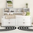 thumbnail image 2 of Full Size Solid Wood Bed Frame with 2 Bedside Cabinets, Upper Shelves and 4 Drawers, Platform Bed Frame, Mid Century Bedframe, Wood Daybed, Wood Foundation(White, Full), 2 of 9