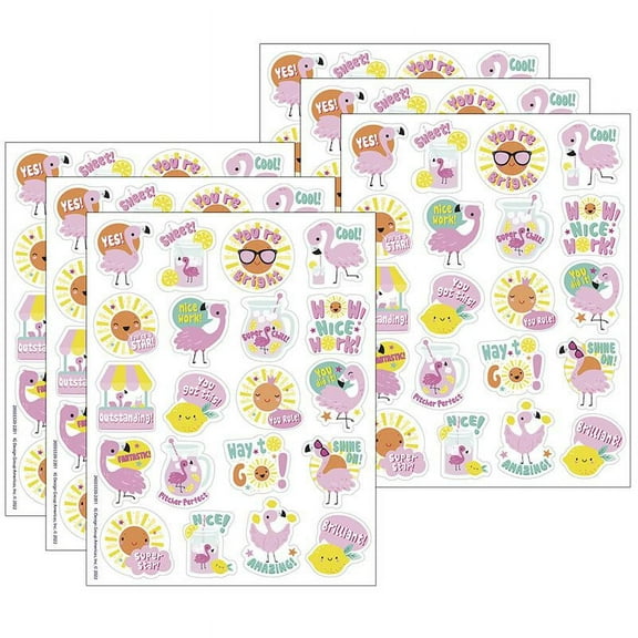 Eureka Flamingo Strawberry Lemonade Scented Stickers, 80 Per Pack, 6 Packs