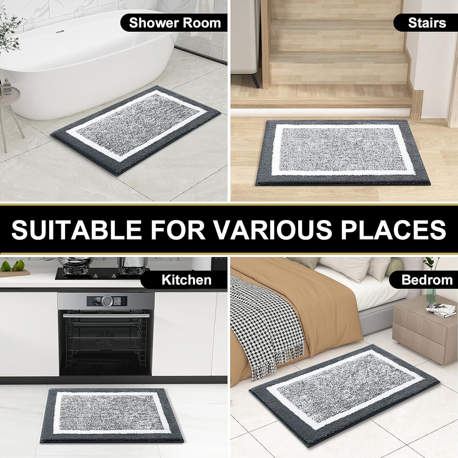 Ht Viik Bathroom Rugs 24x16, Extra Soft and Absorbent Microfiber Bath Mat, Non-Slip, Machine Washable, Quick Dry Shaggy Bath Carpet, Suitable for Bathroom Floor, Tub, Shower (Small, Dark Grey)