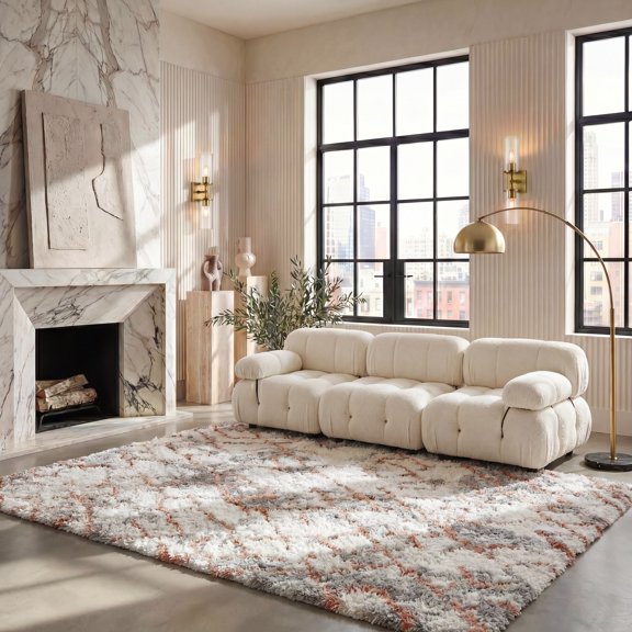 Safavieh Horizon Milica Abstract Shag Area Rug, Ivory/Rust, 4' x 6'