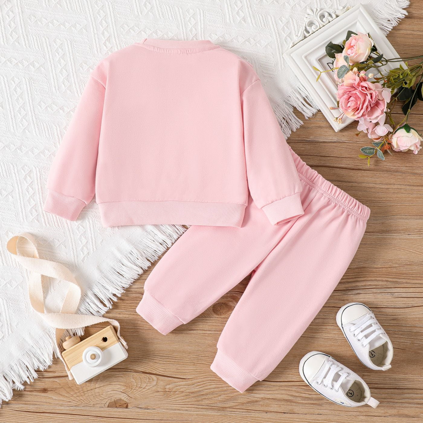 Patpat Baby Girls Outfits Sets Infant Clothes 2pcs Baby Girl Buttons Front Rainbow Embroidery Long Sleeve Sweatshirt And Solid Pants Set Pink