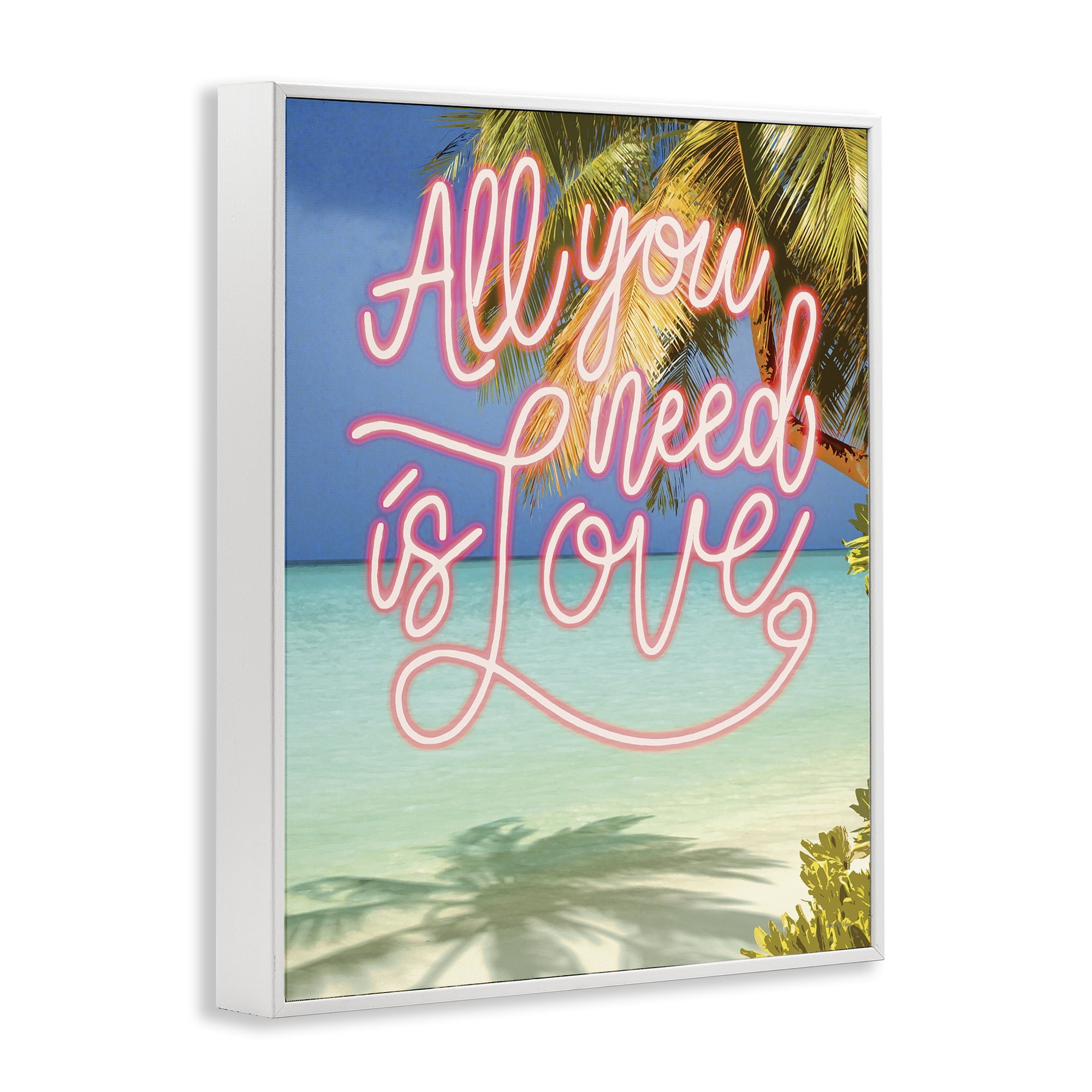 Stupell Industries Tropical All You Need Is Love White Framed Giclee Art, design by Amber Sterling