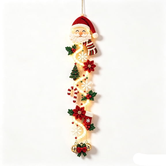 LOWLHOME Glowing Christmas Door Hanger, Warm LED Lighted Holiday Door Decor with Festive Christmas Design, Cloth Hanging Decoration for Front Door Entryway Porch and Wall, 47.2 in