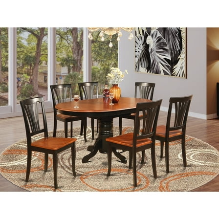 Oval Dining Table Set with 6 Chairs - 42x60 Inch Rubberwood Table & Chairs - Elegant Dining Room Set