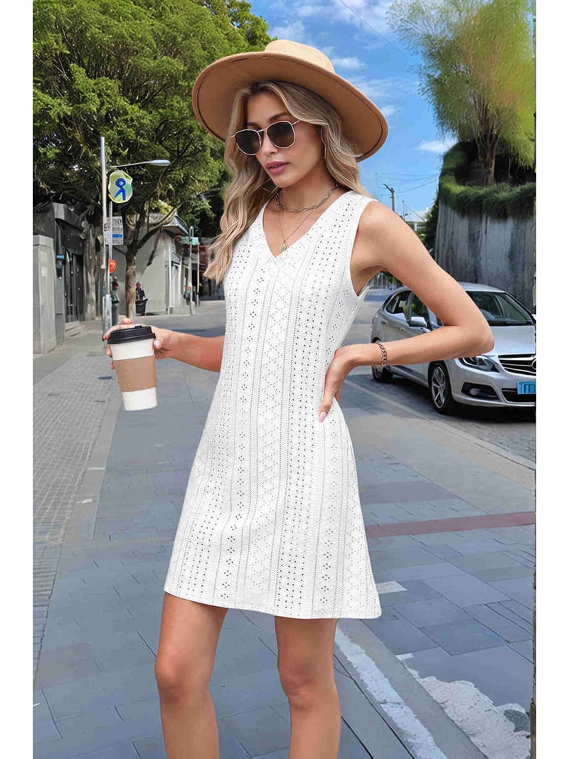 Womens Summer Dresses Loose Fit V Neck Sleeveless Sundresses Beach Hawaiian  Dress with Pockets White XXL - Walmart.com