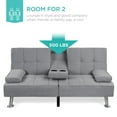 thumbnail image 4 of Best Choice Products Modern Linen Convertible Futon Sofa Bed w/ Removable Armrests, Metal Legs, Cupholders - Gray, 4 of 8