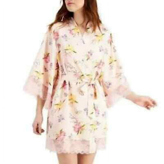 INC International Concept Women Butterfly Floral Lace Trim Wrap Robe Pink XL NWT