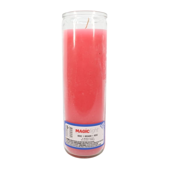 MagicLight Religious Candles 16 oz - Clear Glass Jar, Unscented Pink Wax