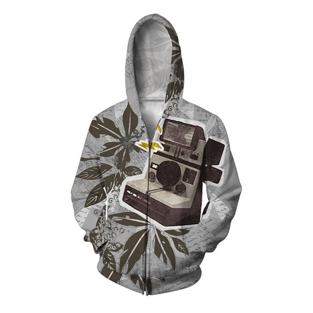 Sudadera con capucha y estampado 3D de zorro, flor y hoja para hombre, estilo vintage, con gráfico de estatua, informal, cómoda, holgada y con cremallera