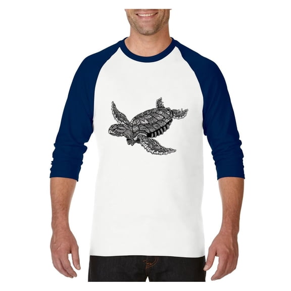 MmF - Mens Raglan Sleeve Baseball T-Shirts, up to Size 3XL - Sea Turtle Hawaii