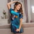 thumbnail image 3 of Easygdp Modern Style Blue Parrot Camisón de manga corta para mujer, informal, estampado, 3 of 6