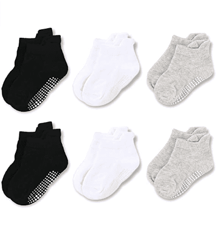 Amerteer Non Slip Toddler Socks Grips Baby Girls Boys 6&12 Pack Anti Skid Ankle Socks Infant Kids