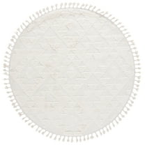 SAFAVIEH Moroccan Tassel Larry Geometric Shag Area Rug, Ivory, 8' x 8' Round
