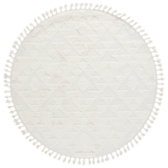 SAFAVIEH Moroccan Tassel Larry Geometric Shag Area Rug, Ivory, 8' x 8' Round