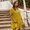 Yellow, variant on Summer Dresses for Women Lace Stitching Solid Color V-Neck Temperament Lady Dress