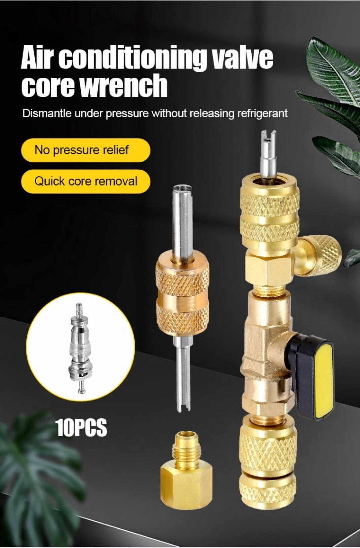 Core Remover Installer Tool for Refrigeration | HVAC Valve Core Removal Installer | 1/4" & 5/16" SAE Brass Port | Air Conditioning Line Repair Tool | Non-Slip Metal Knob | R404A R407C R134A R12 R32