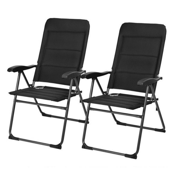 Yunken 2 Pieces Outdoor Folding Patio Chairs with Adjustable Backrests for Bistro and Backyard, Compact Design with Cup Holder, Easy to Store and Carry