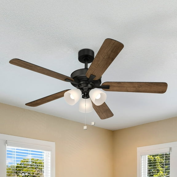 Stellant II 52 in. Indoor/Covered Outdoor Matte Black Traditional Ceiling Fan with Three 3000K LED Bulbs Included