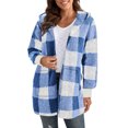 thumbnail image 2 of DDAPJ pyju Womens Fuzzy Fleece Jackets Plaid Hooded Cardigan Winter Hoodie Coat Sherpa Outerwear with Pockets Blue XL, 2 of 4