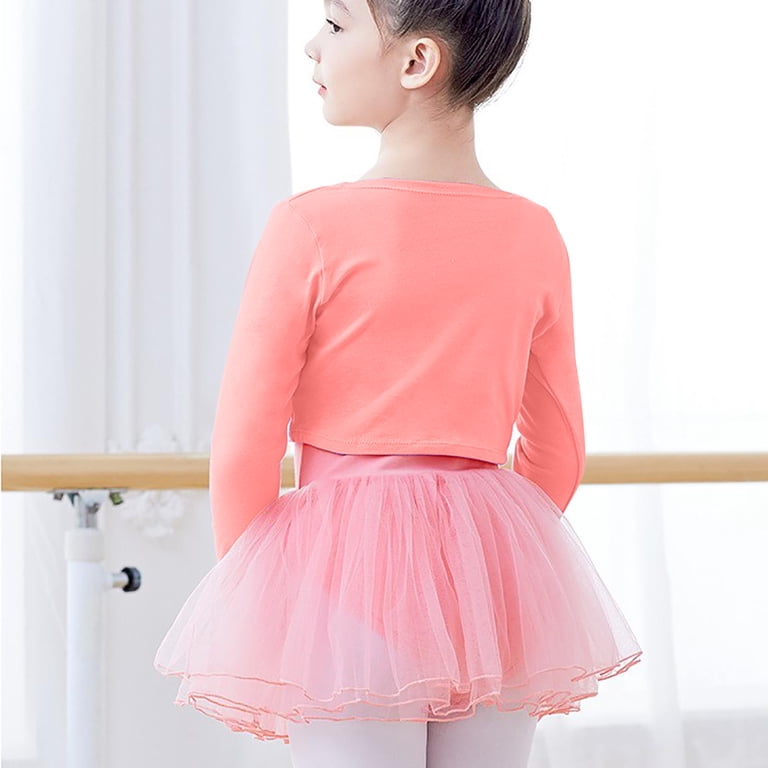 Kids Girls Ballet Wrap Top Long Sleeve Dance Crop Tops With Chest Pleats - Soft Cotton Shrug Sweater For Little Dancers