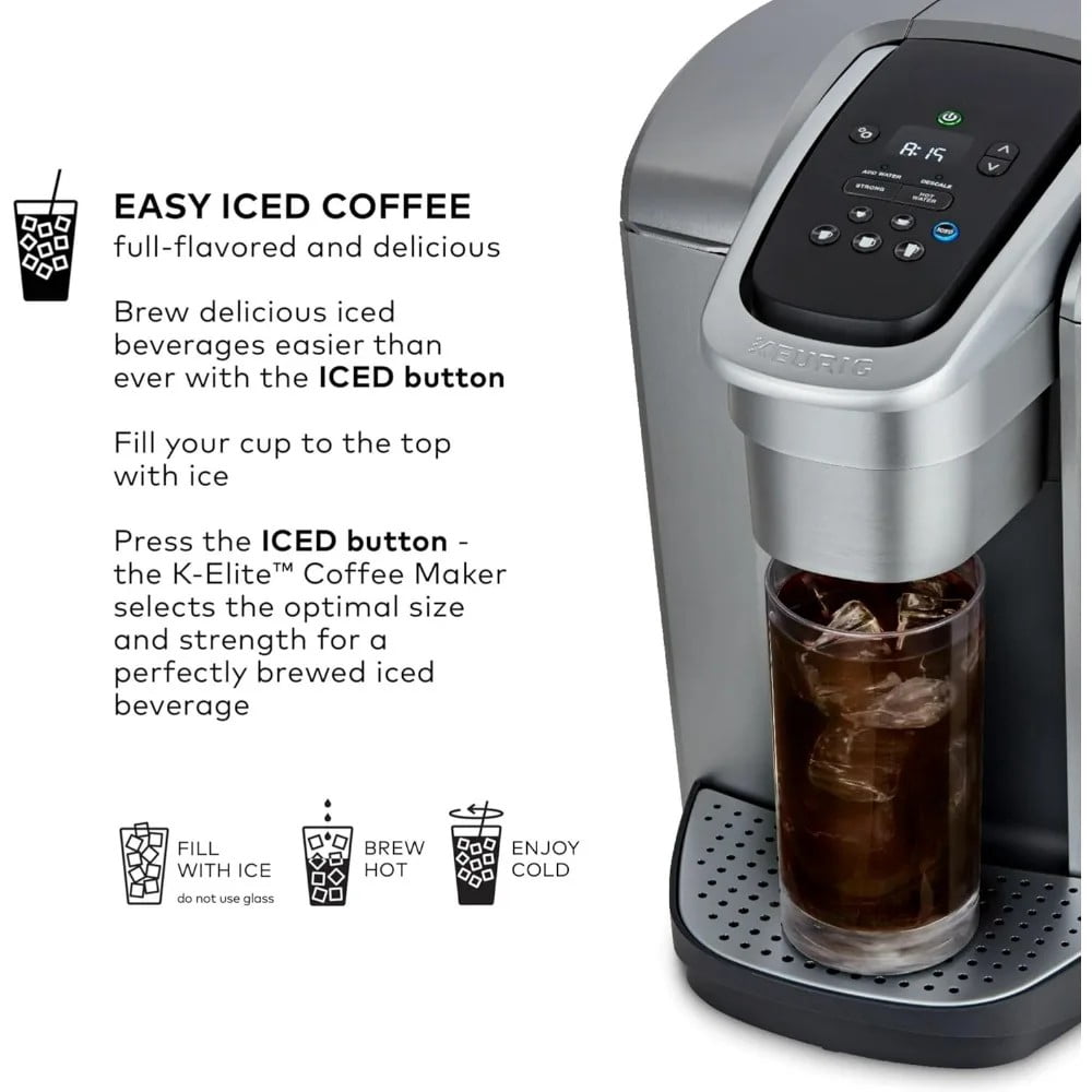 Keurig K-Elite Coffee Maker, With Iced Coffee Capability, Brushed Slate + Starbucks K-Cup Coffee Pods — Blonde, Medium & Dark Roast Variety — 1 Box (40 Pods Total)