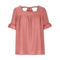 thumbnail image 5 of Blusas y blusas para mujer Elegantes camisas de verano con mangas con volantes y cuello cuadrado Blusas con lazo en la espalda OAVQHLG3B Store lin121212, 5 of 5