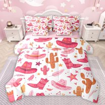 Castle Fairy Cowgirl Boots Hats Bedding Comforter Set 7 Pieces for Female Women,Western Exotic Style Full Bedding Set Lightweight,Dreamy Princess Fitted Sheet Flat Sheet,Microfiber Bedroom Decor