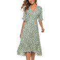 thumbnail image 1 of Women Summer Dress Half-sleeve Splits Dress V-neck Fairy Dress Floral Design For 2022 NewGreenS, 1 of 5