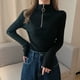thumbnail image 2 of Suéter de punto rojo con cremallera para mujer de Rimocy, suéter básico de manga larga para otoño e invierno, prendas de punto ajustadas y sólidas de estilo coreano para mujer, 2 of 6