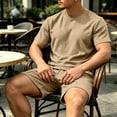 thumbnail image 4 of LEKWK Men Linen Sets Outfits 2 Piece Lightweight Loose Fit Solid Beach Vacation Summer Outfits Short Sleeve Crewneck Casual Tops and Drawstring Shorts, 4 of 6