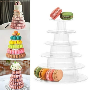 Bouanq 6 Tiers Round Macaron Tower Stand Plastic Transparent Cake Stand Macaron Display Rack Desserts Cupcake Holder Platter for Baby Shower, Birthday Party, Wedding, Party Decor
