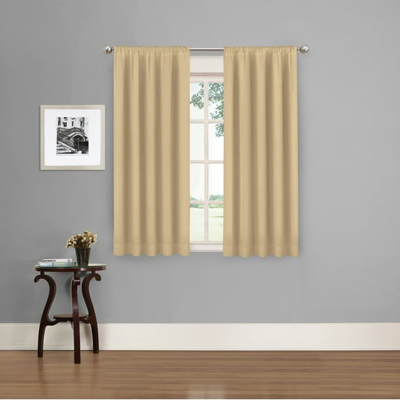 Eclipse Phoenix Solid Blackout Curtains, Set of 2, 63 Inch Long Blackout Curtains, 37"W x 63"L, Wheat
