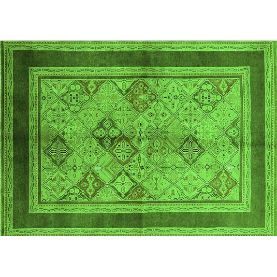 Ahgly Company Indoor Rectangle Oriental Green Industrial Area Rugs, 7' x 10'