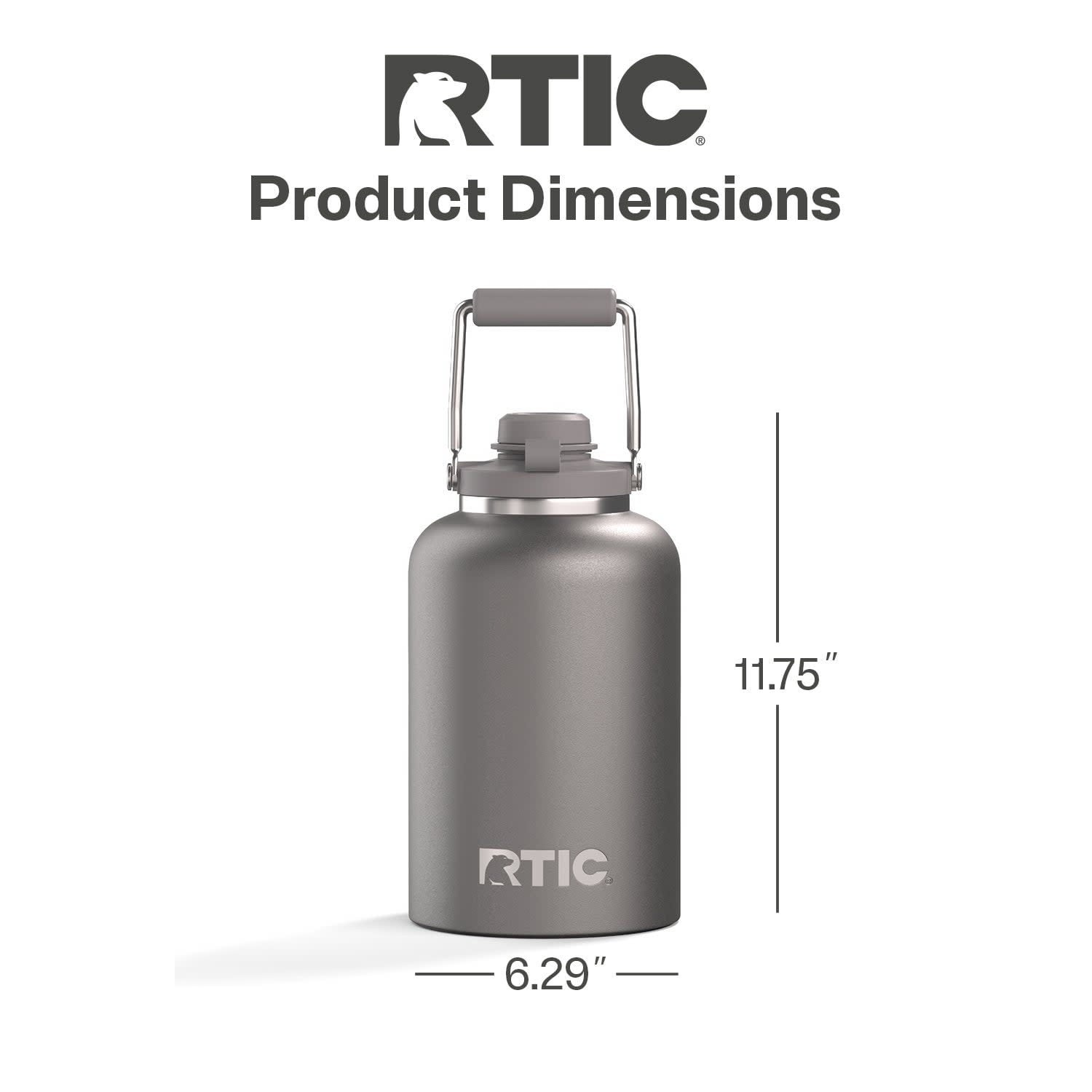 RTIC One Gallon Ceramic Lined Insulated Outback Water Bottle Jug, Leak Proof, Graphite