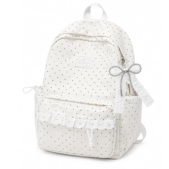 Polka Dot Backpack, Cute Lace Backpack, Large Laptop Daypack Kawaii Supplie with Bow Accessories