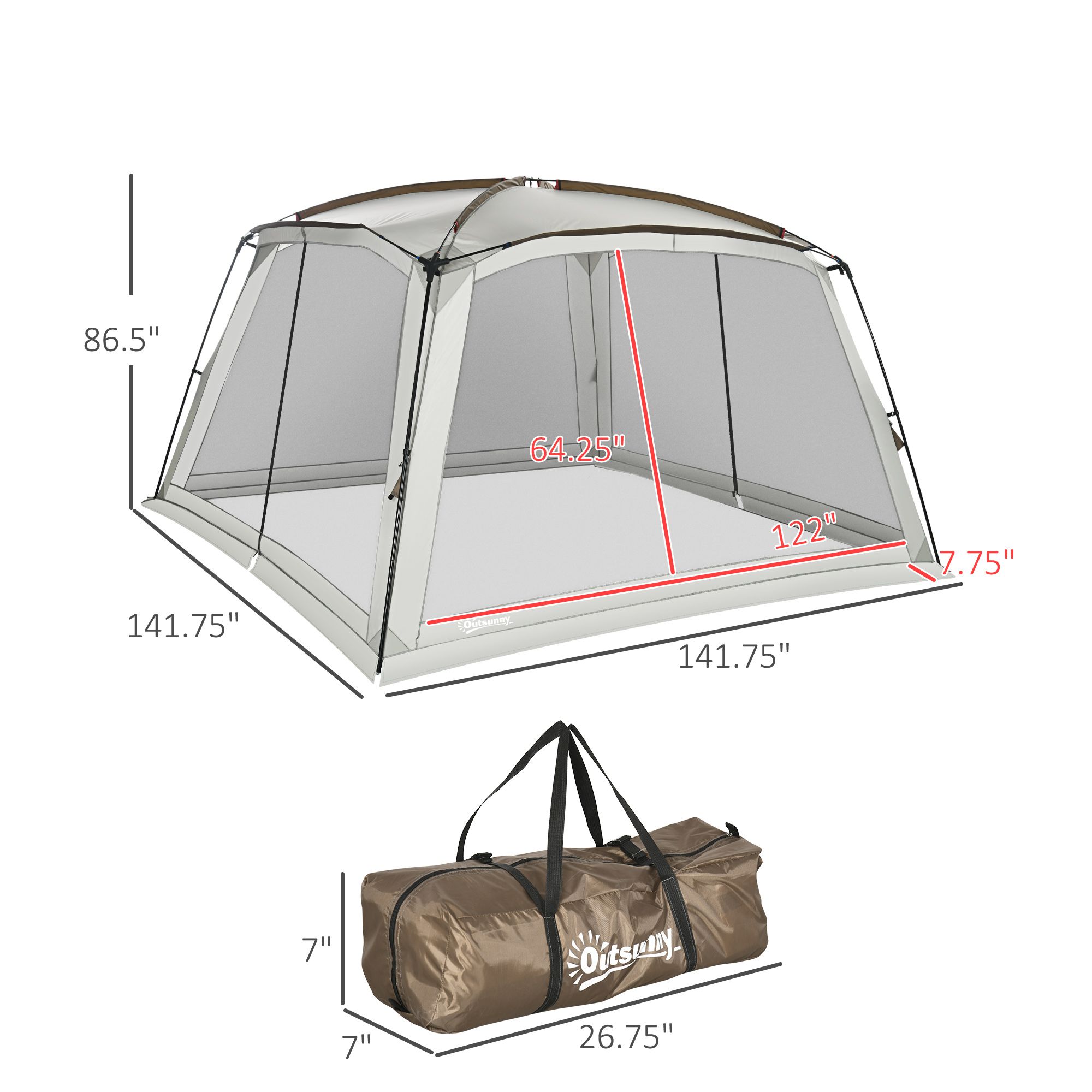 12' x 12' Screen House, UV50+ Screen Tent with 2 Doors & Carry Bag for Outdoor Camping Activities, Easy Setup, White